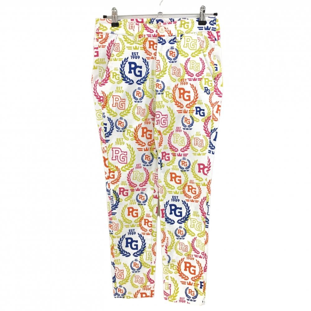 【超美品】パーリーゲイツ パンツ 白×マルチカラー 総柄 ストレッチ  レディース 1(M) ゴルフウェア PEARLY GATES