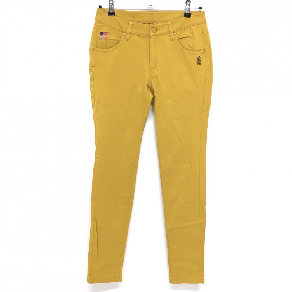 【超美品】パーリーゲイツ ストレッチパンツ マスタードイエロー ティー装着可 レディース 1(M) ゴルフウェア PEARLY GATES