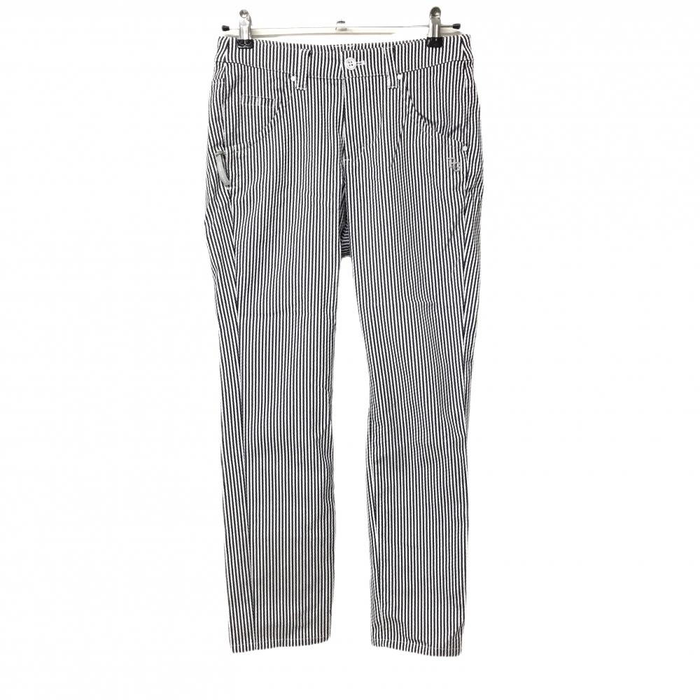 【美品】パーリーゲイツ パンツ 白×ネイビー ストライプ ティー装着可  レディース 1(M) ゴルフウェア 2023年モデル PEARLY GATES