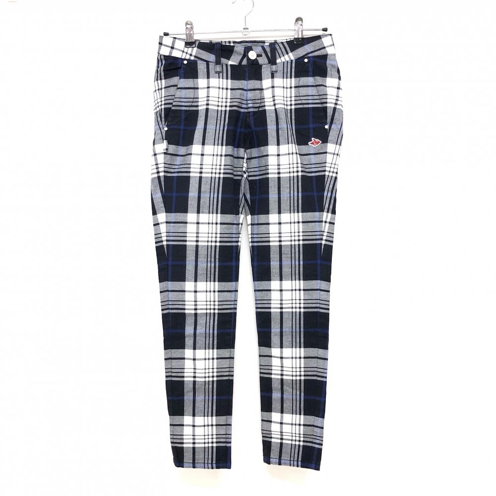 【美品】パーリーゲイツ パンツ ダークネイビー×白 チェック レディース 1(M) ゴルフウェア PEARLY GATES