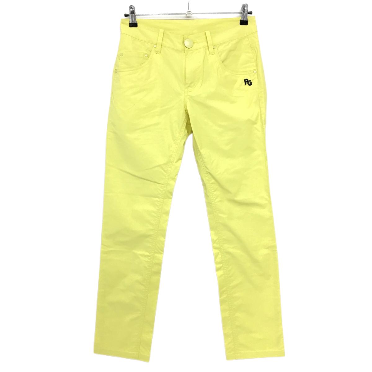【美品】パーリーゲイツ パンツ ライトイエロー×ネイビー ニコちゃん スマイル ストレッチ レディース 1(M) ゴルフウェア PEARLY GATES
