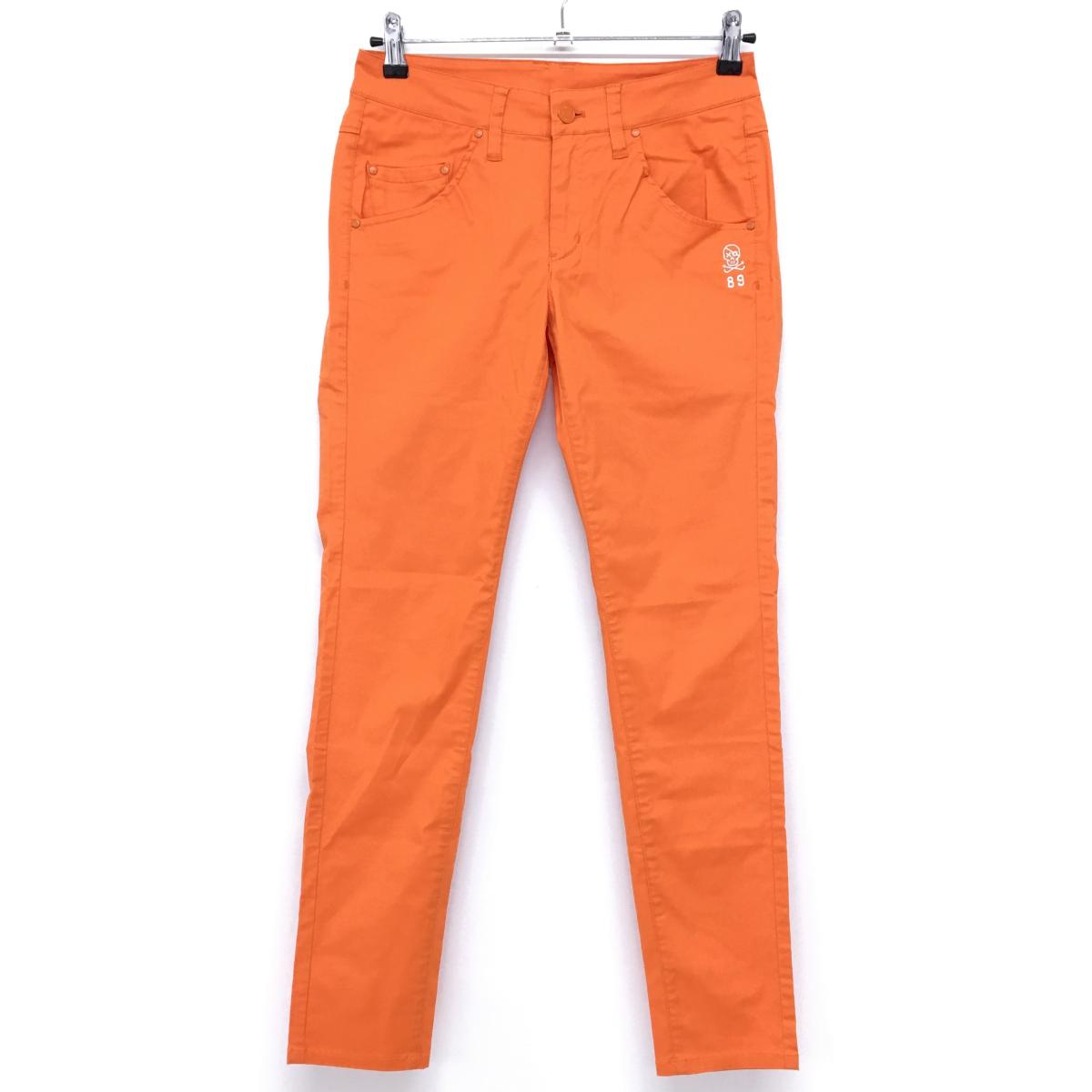【美品】パーリーゲイツ パンツ オレンジ×白 スカル刺しゅう ストレッチ レディース 0(S) ゴルフウェア PEARLY GATES