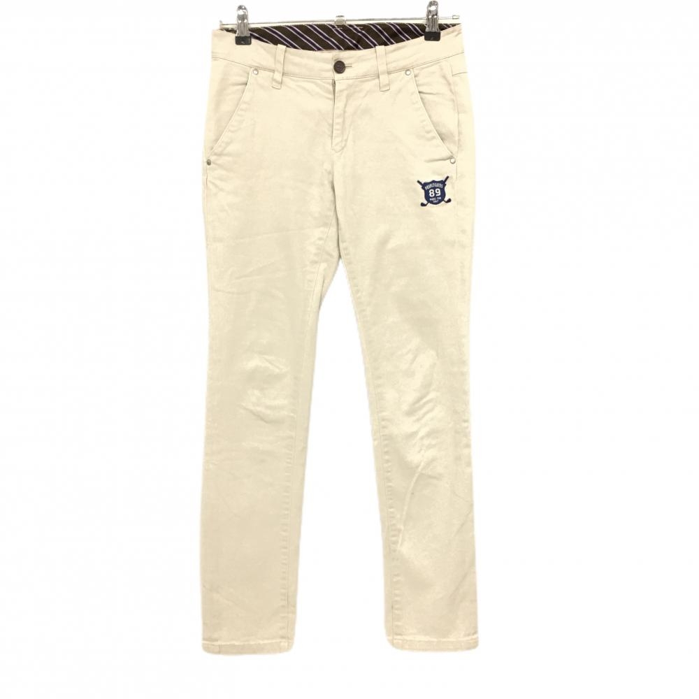 【美品】パーリーゲイツ パンツ ライトベージュ系 裏地斜めストライプ レディース 0(S) ゴルフウェア PEARLY GATES