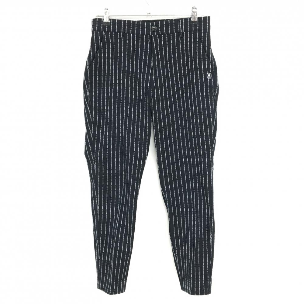 【美品】パーリーゲイツ ストレッチパンツ ネイビー×白 ロゴ ストライプ レディース 1(M) ゴルフウェア 2023年モデル PEARLY GATES
