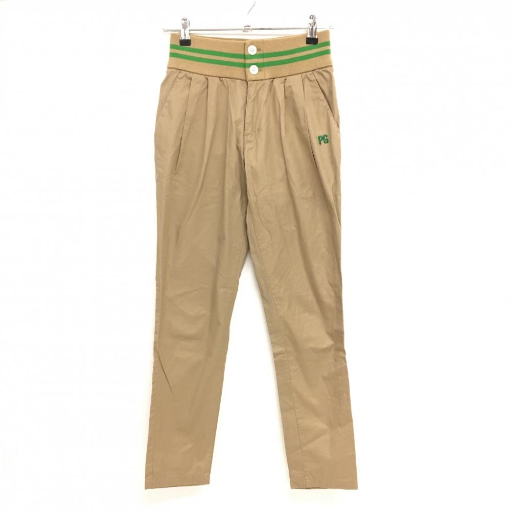 パーリーゲイツ パンツ ライトブラウン×グリーン ウエストリブ レディース 1(M) ゴルフウェア PEARLY GATES