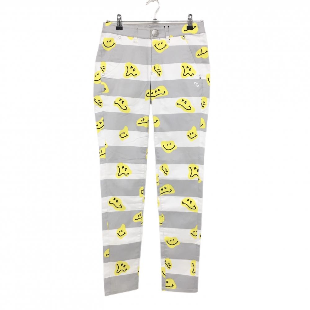 【新品】パーリーゲイツ パンツ グレー×白 ボーダー TOKE NICO ニコちゃん スマイル レディース 1(M) ゴルフウェア PEARLY GATES