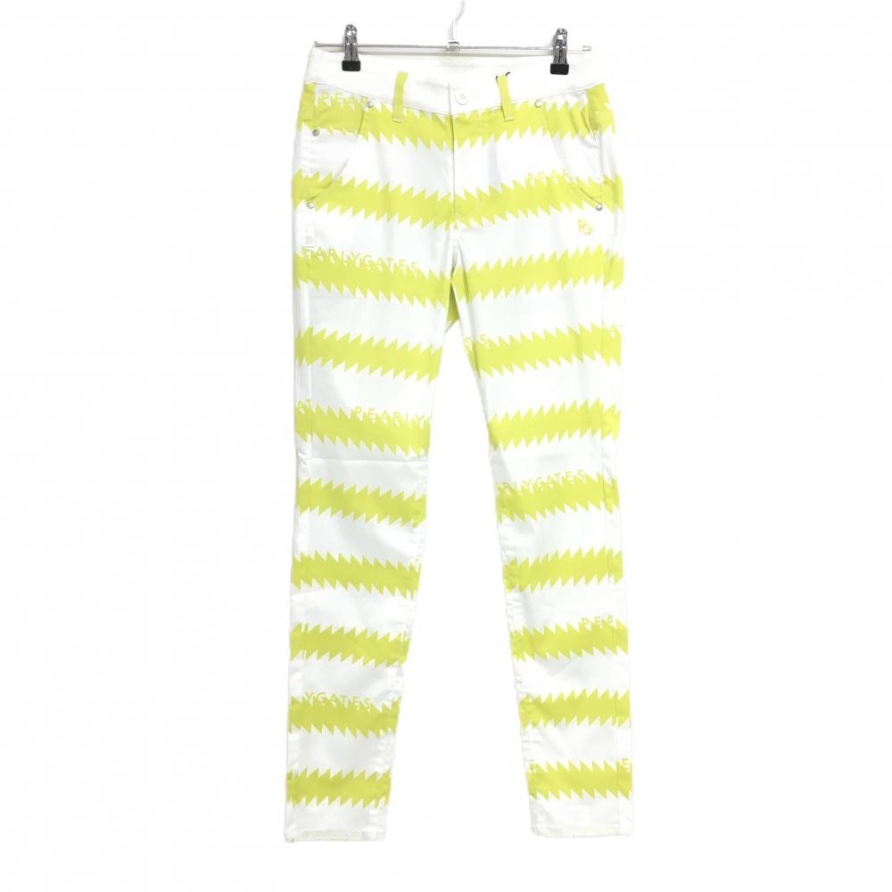 【新品】パーリーゲイツ パンツ 白×イエロー ギザギザボーダー ストレッチ レディース 1(M) ゴルフウェア PEARLY GATES