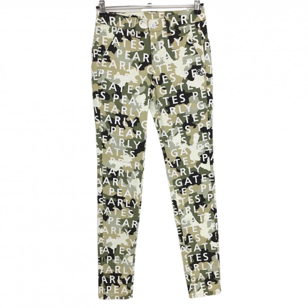 【新品】パーリーゲイツ パンツ カーキ×白×黒 カモフラ ロゴ総柄 迷彩 レディース 0(S) ゴルフウェア PEARLY GATES