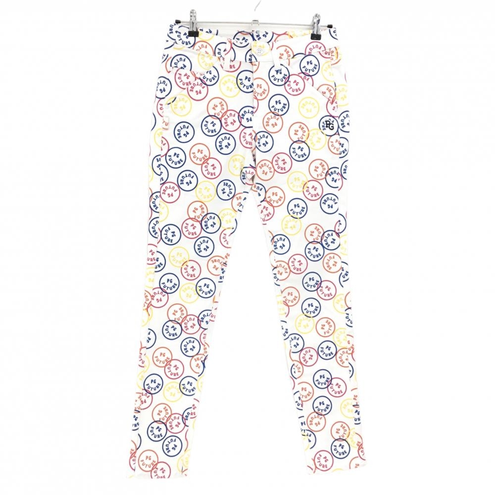 【新品】パーリーゲイツ パンツ 白×マルチカラー PG FUTURE ニコちゃん スマイル ストレッチ  レディース 0(S) ゴルフウェア PEARLY GATES