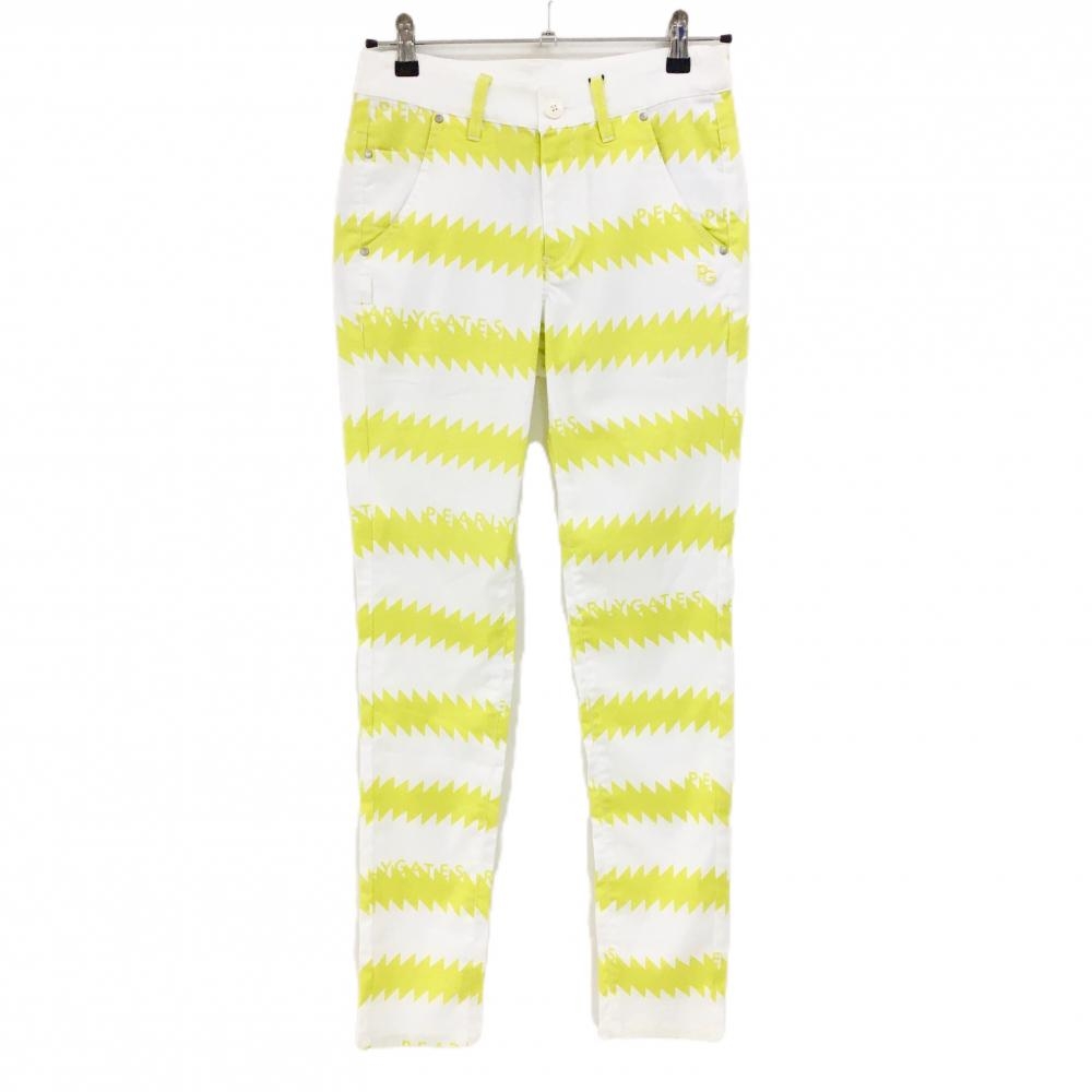 【新品】パーリーゲイツ パンツ 白×イエロー 稲妻 ギザギザボーダー ストレッチ  レディース 0(S) ゴルフウェア PEARLY GATES