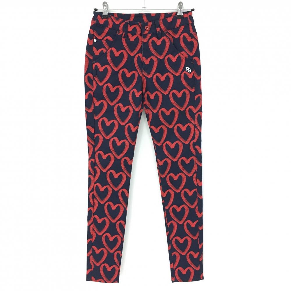 【新品】パーリーゲイツ パンツ ネイビー×レッド ハート柄 ストレッチ レディース 00(XS) ゴルフウェア PEARLY GATES