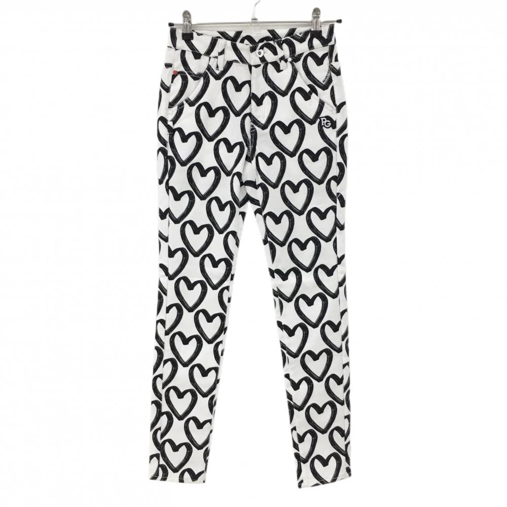【新品】パーリーゲイツ パンツ 白×黒 ハート柄 ストレッチ レディース 00(XS) ゴルフウェア PEARLY GATES