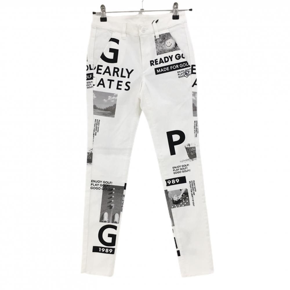 【新品】パーリーゲイツ パンツ 白×黒 コラージュ柄 ロゴ ストレッチ  レディース 00(XS) ゴルフウェア PEARLY GATES
