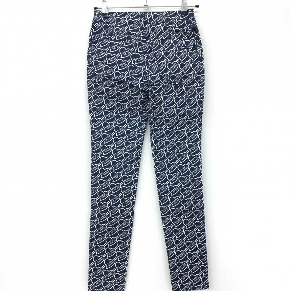 【新品】パーリーゲイツ パンツ ネイビー×白 ハートロゴ総柄 ストレッチ レディース 00(XS) ゴルフウェア PEARLY GATES