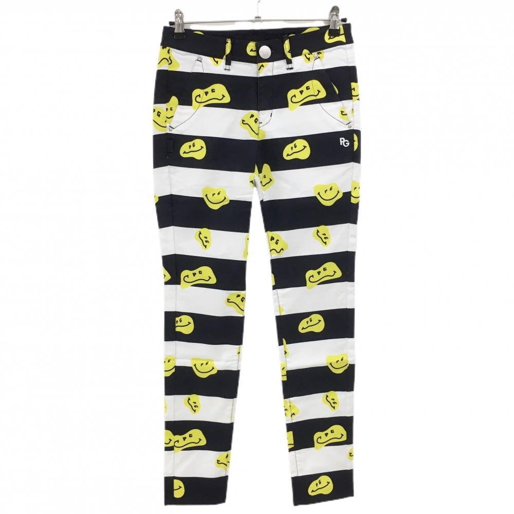 【新品】パーリーゲイツ パンツ 白×ネイビー×イエロー TOKE NIKO ボーダー ロゴ刺しゅう レディース 1(M) ゴルフウェア PEARLY GATES