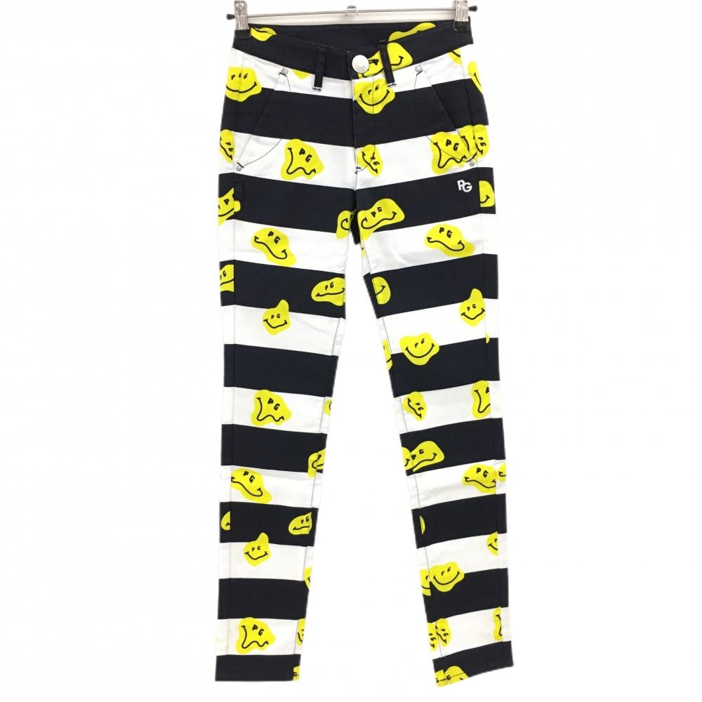 【新品】パーリーゲイツ パンツ 白×ネイビー×イエロー TOKE NIKO ボーダー ロゴ刺しゅう レディース 00(XS) ゴルフウェア PEARLY GATES