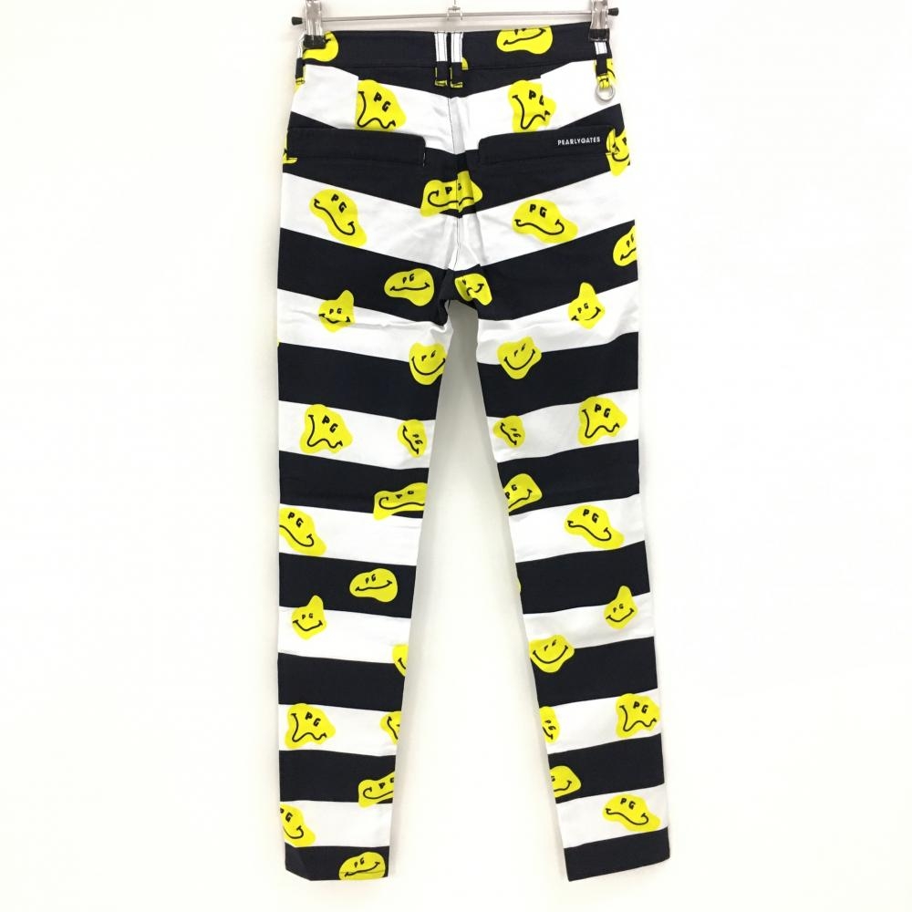 【新品】パーリーゲイツ パンツ 白×ネイビー×イエロー TOKE NIKO ボーダー ロゴ刺しゅう レディース 00(XS) ゴルフウェア PEARLY GATES