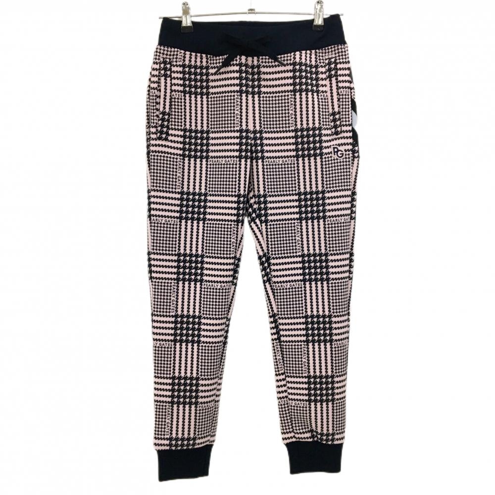 【新品】パーリーゲイツ ジョガーパンツ ライトピンク×黒 チェック ウエストゴム 調節紐 レディース 0(S) ゴルフウェア PEARLY GATES