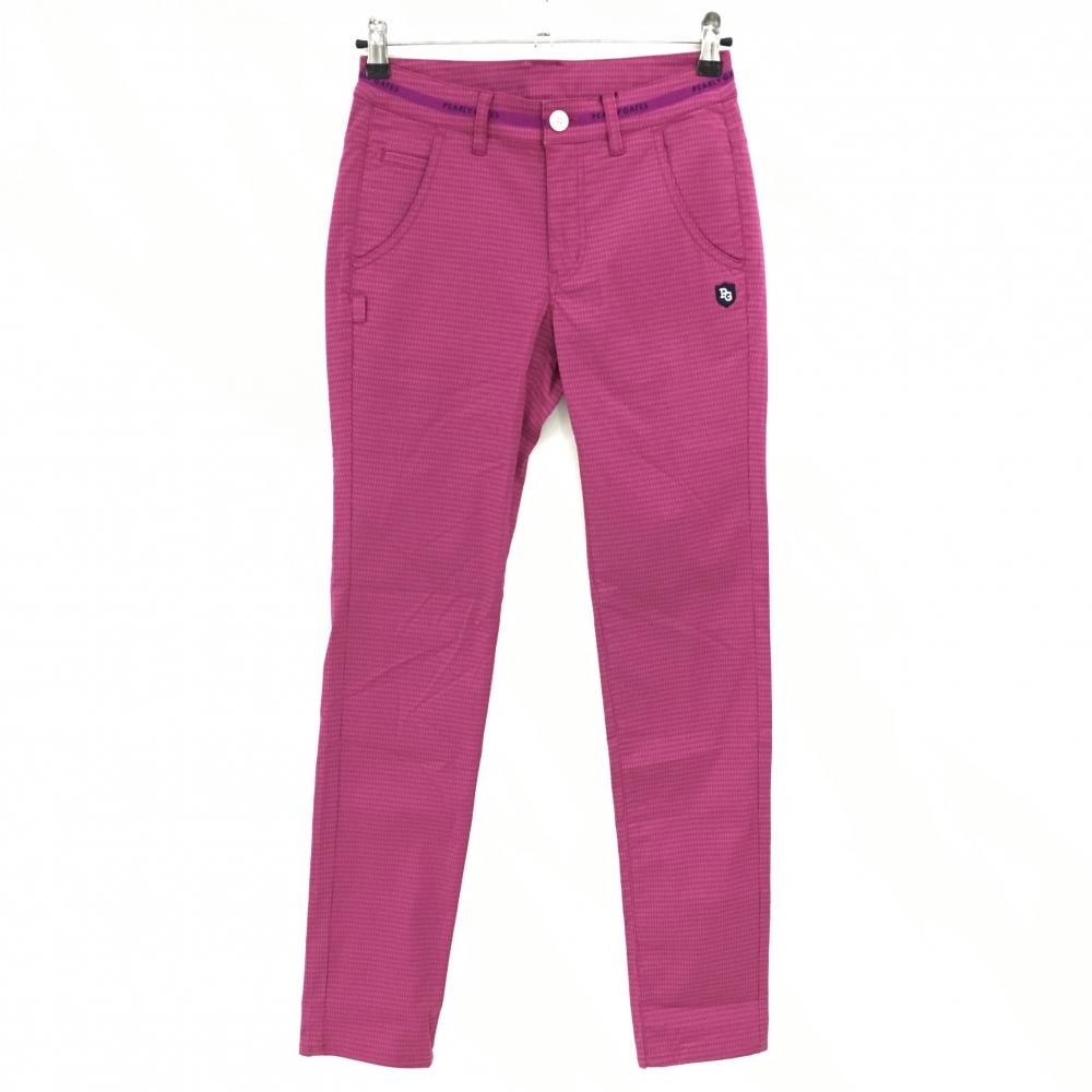 【新品】パーリーゲイツ パンツ パープルピンク 総柄織生地 ウエストロゴライン ティー付き  レディース 0(S) ゴルフウェア PEARLY GATES