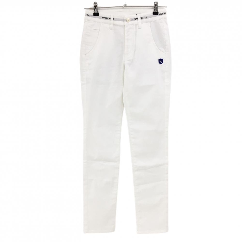 【新品】パーリーゲイツ パンツ 白×グレー 総柄織生地 ウエストロゴライン ティー付き レディース 00(XS) ゴルフウェア PEARLY GATES