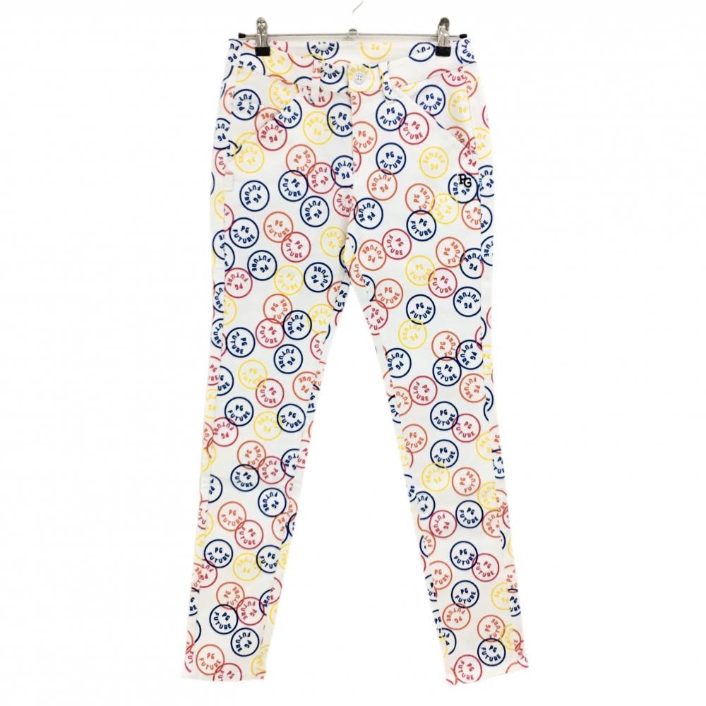 【新品】パーリーゲイツ パンツ 白×マルチカラー FUTUREニコ ストレッチ レディース 1(M) ゴルフウェア PEARLY GATES