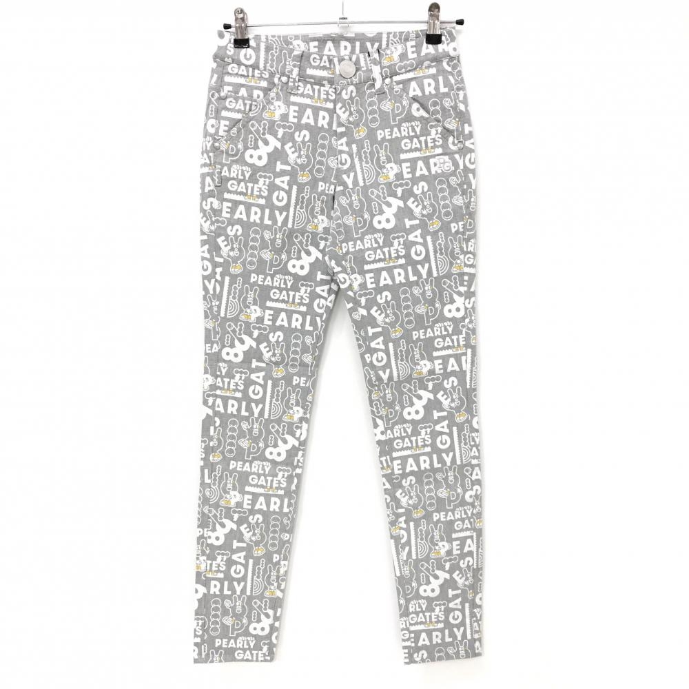 【新品】パーリーゲイツ パンツ グレー×白 ロゴ総柄 どうしちゃったPG レディース 0(S) ゴルフウェア PEARLY GATES