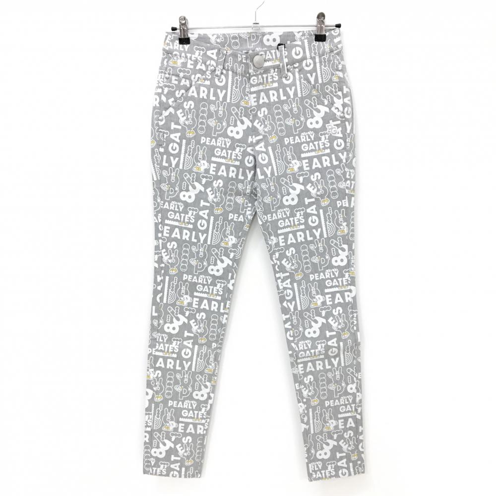 【新品】パーリーゲイツ パンツ グレー×白 ロゴ総柄 どうしちゃったPG レディース 1(M) ゴルフウェア PEARLY GATES