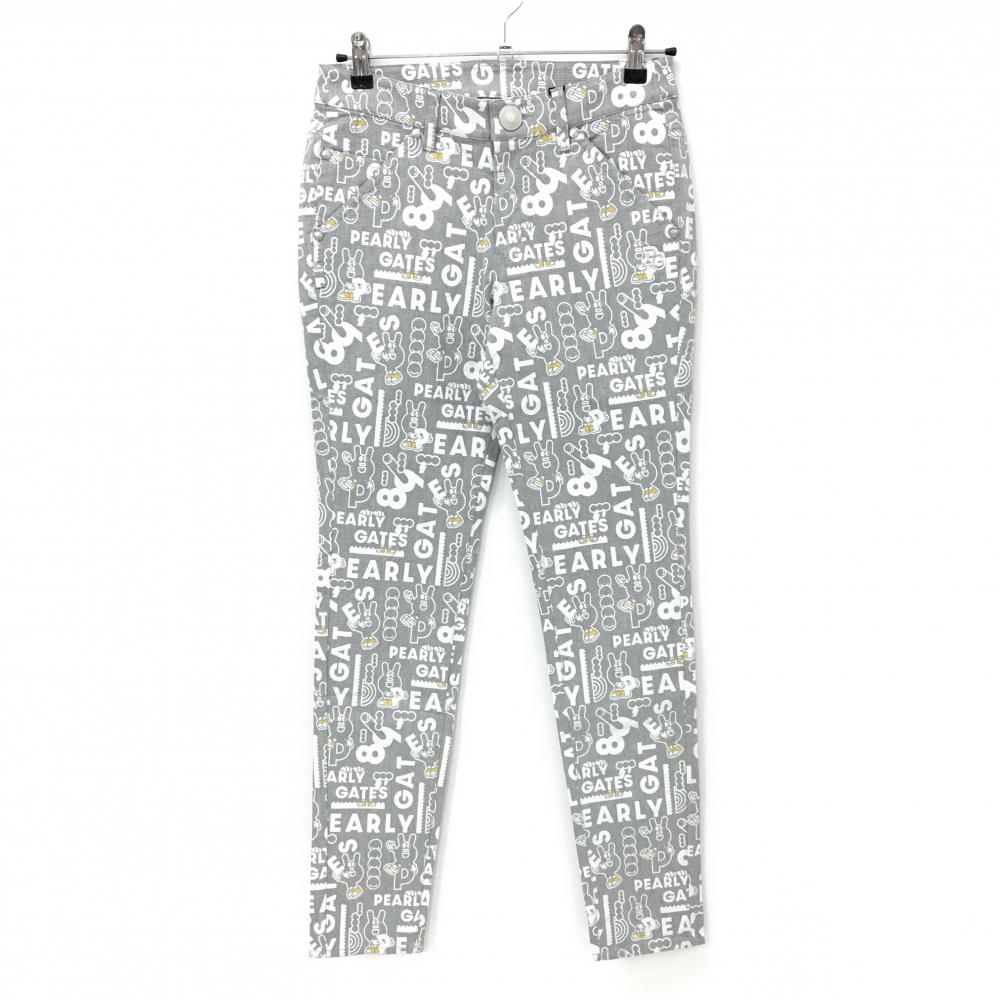 【新品】パーリーゲイツ パンツ グレー×白 ロゴ総柄 どうしちゃったPG レディース 1(M) ゴルフウェア PEARLY GATES