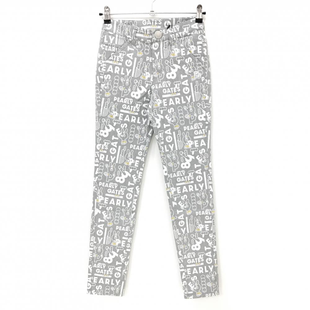 【新品】パーリーゲイツ パンツ グレー×白 ロゴ総柄 どうしちゃったPG レディース 00(XS) ゴルフウェア PEARLY GATES