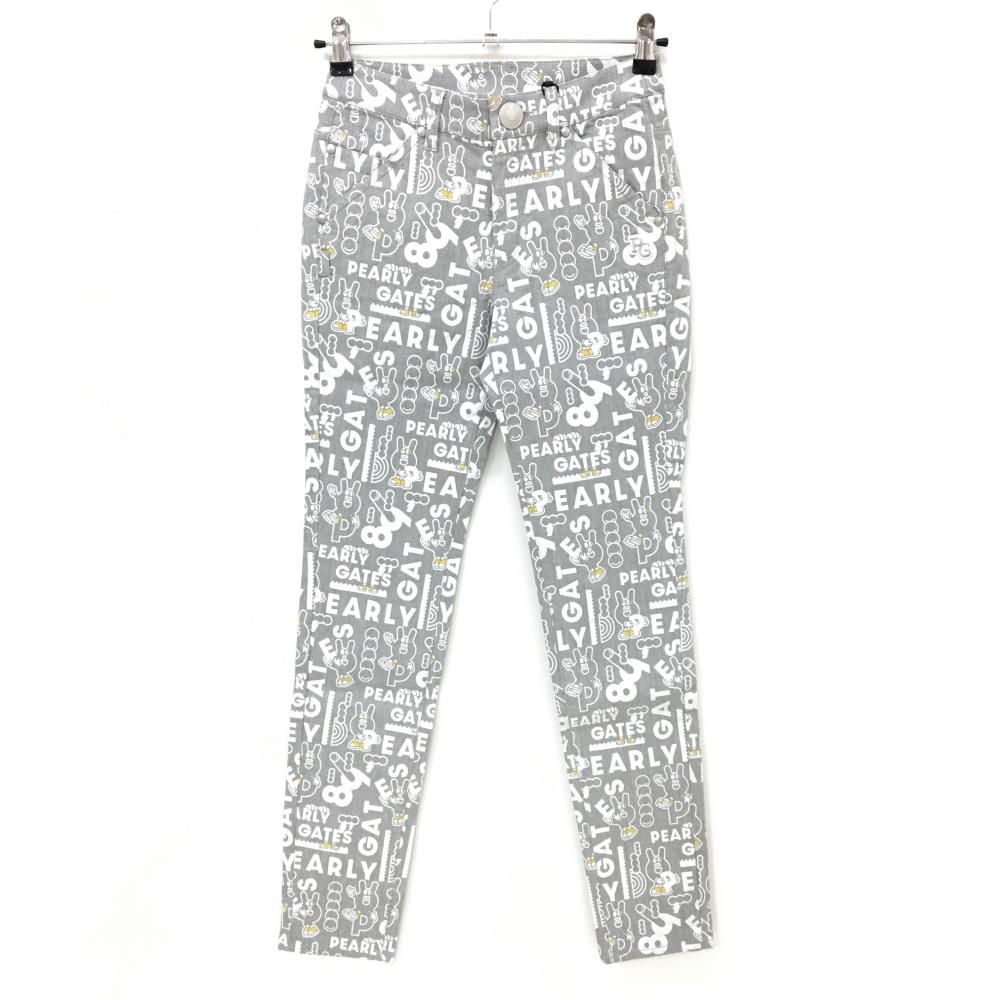 【新品】パーリーゲイツ パンツ グレー×白 ロゴ総柄 どうしちゃったPG レディース 00(XS) ゴルフウェア PEARLY GATES