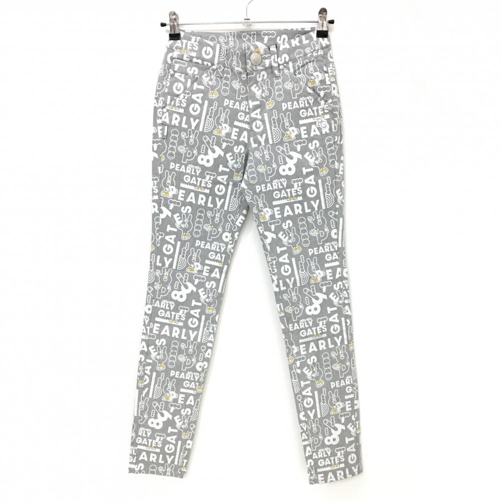 【新品】パーリーゲイツ パンツ グレー×白 ロゴ総柄 どうしちゃったPG レディース 00(XS) ゴルフウェア PEARLY GATES