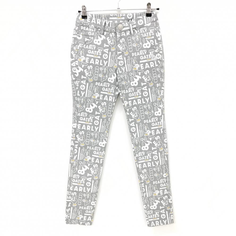 【新品】パーリーゲイツ パンツ グレー×白 ロゴ総柄 どうしちゃったPG レディース 0(S) ゴルフウェア PEARLY GATES