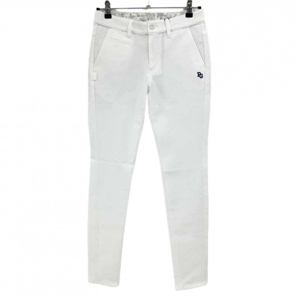 【新品】パーリーゲイツ パンツ 白×ブルー ダイヤ柄織生地 ロゴ刺しゅう レディース 1(M) ゴルフウェア PEARLY GATES