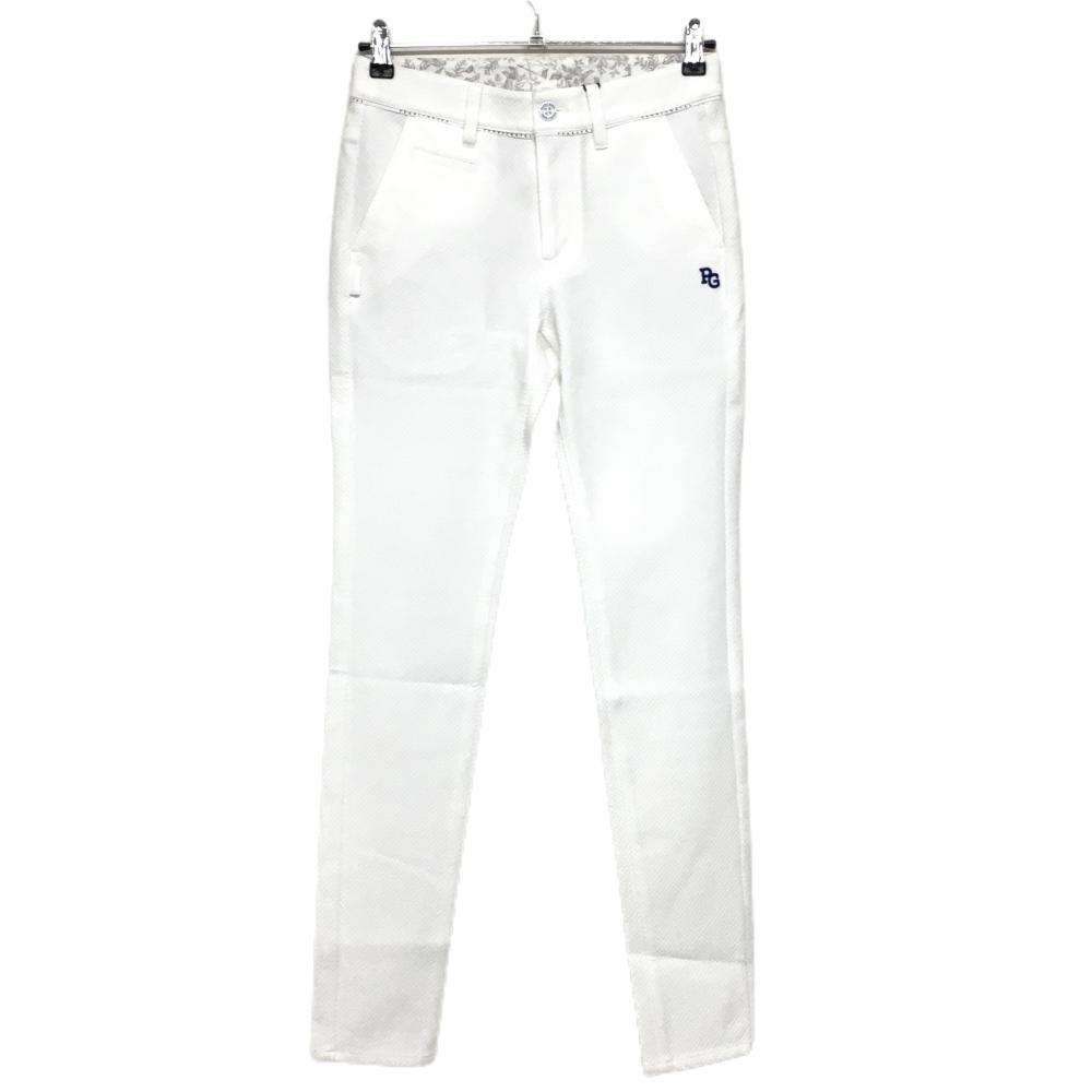 【新品】パーリーゲイツ パンツ 白×ブルー ダイヤ柄織生地 ロゴ刺しゅう レディース 0(S) ゴルフウェア PEARLY GATES