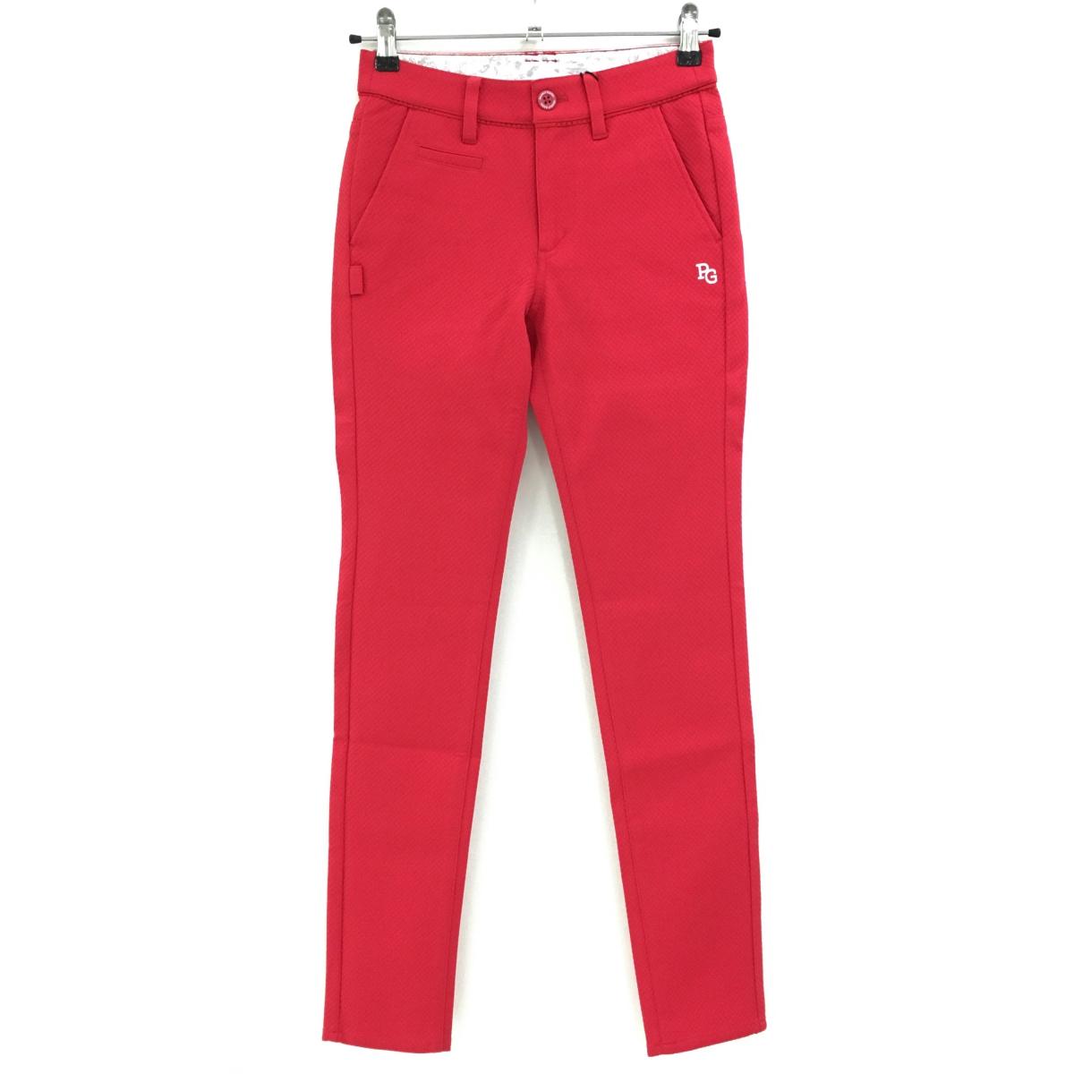 【新品】パーリーゲイツ パンツ レッド×白 ダイヤ柄織生地 ロゴ刺しゅう レディース 00 ゴルフウェア PEARLY GATES