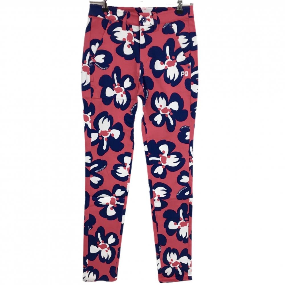 【新品】パーリーゲイツ パンツ レッドピンク×ネイビー 花柄 ロゴ刺しゅう レディース 0(S) ゴルフウェア PEARLY GATES