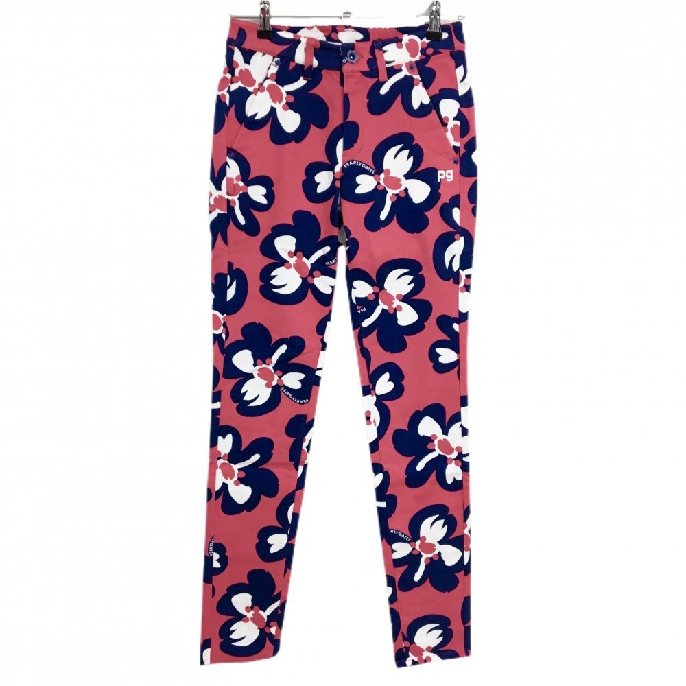 【新品】パーリーゲイツ パンツ レッドピンク×ネイビー 花柄 ロゴ刺しゅう レディース 0(S) ゴルフウェア PEARLY GATES