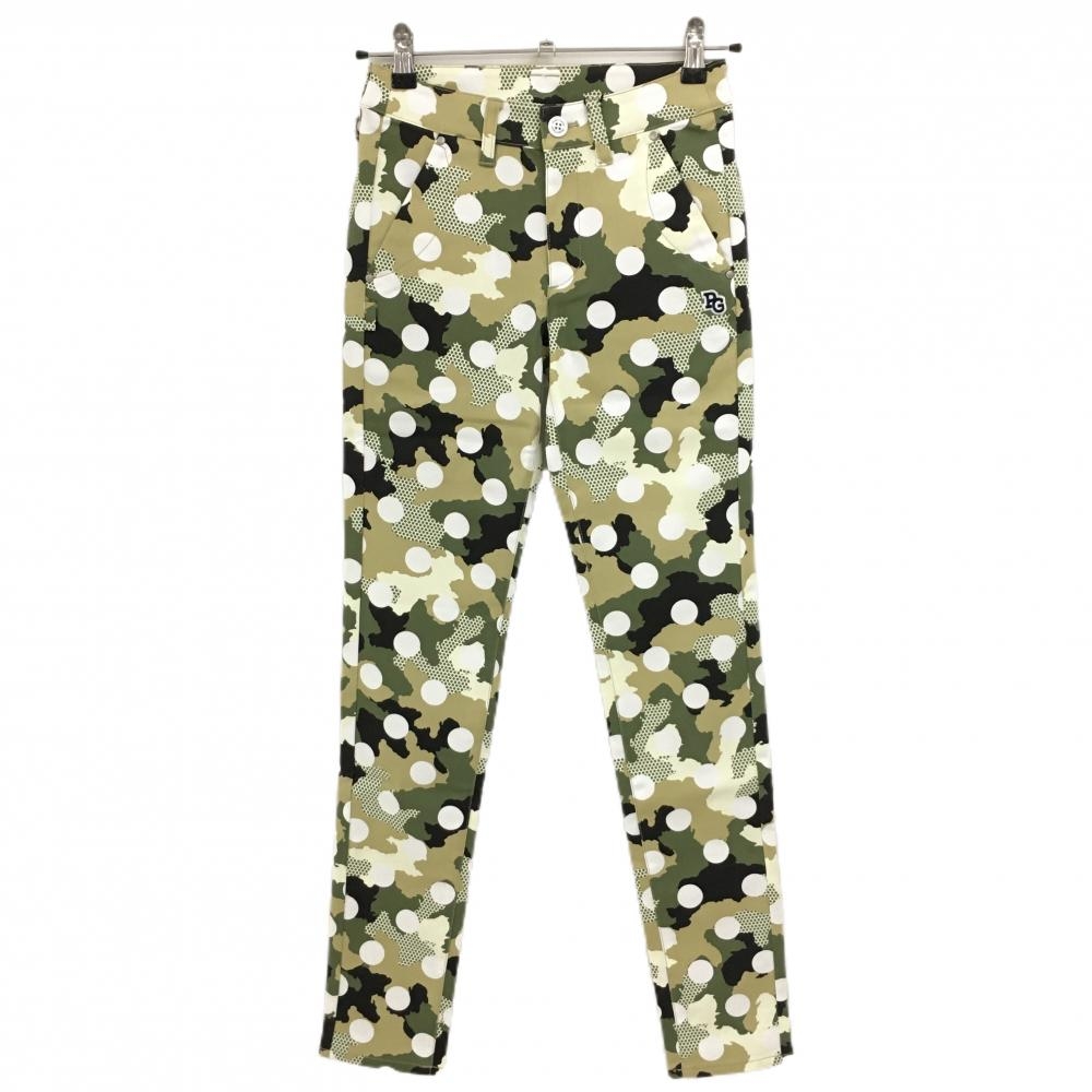 【新品】パーリーゲイツ パンツ カーキ×白 カモフラ調 迷彩 ドット ロゴ刺しゅう レディース 00(XS) ゴルフウェア PEARLY GATES