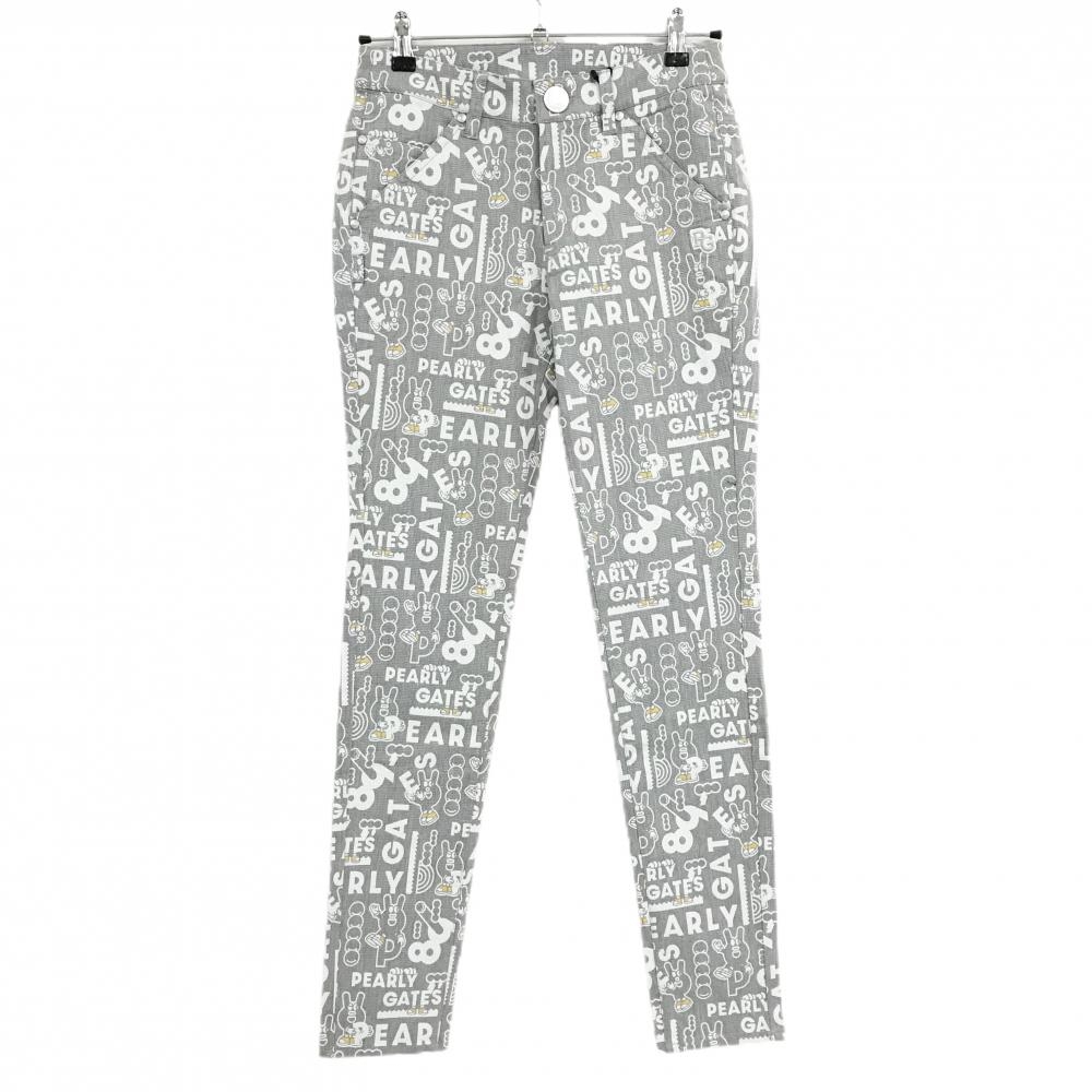 【新品】パーリーゲイツ パンツ グレー×白 ロゴ総柄 どうしちゃったPG レディース 0(S) ゴルフウェア PEARLY GATES