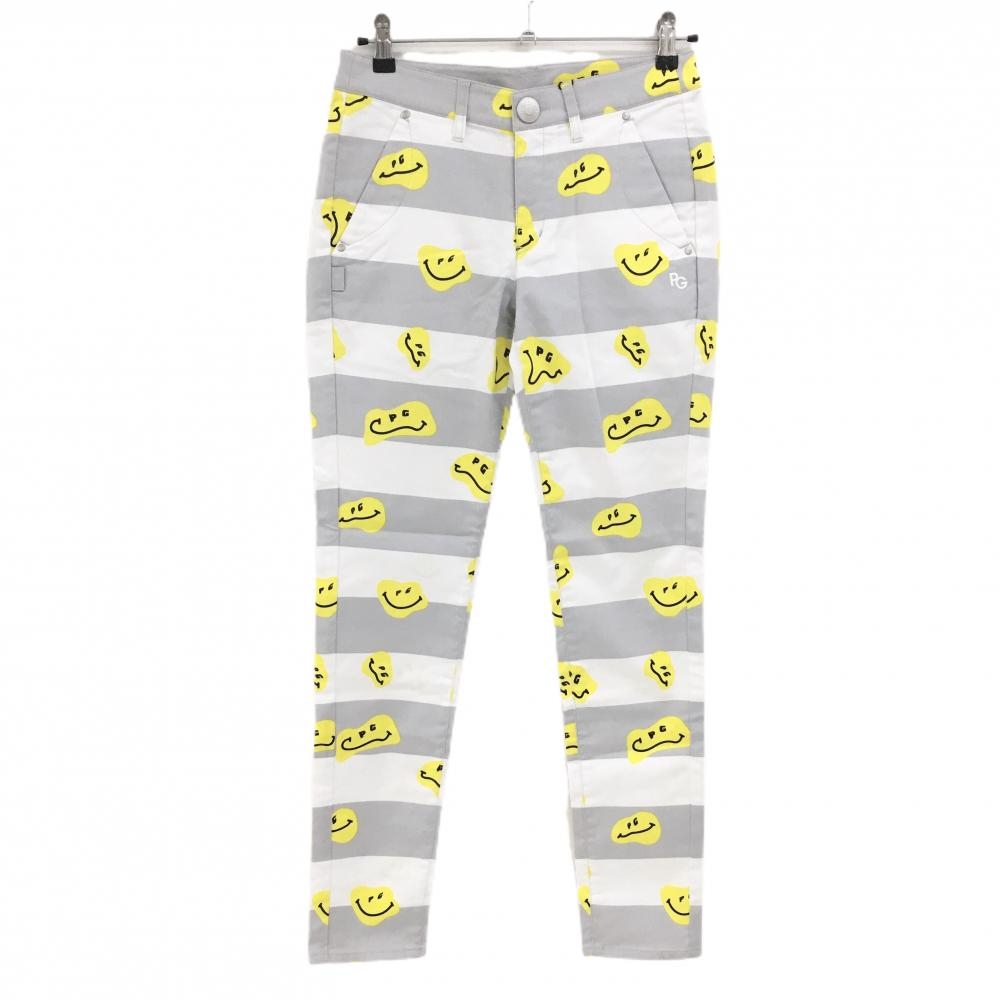 【新品】パーリーゲイツ パンツ 白×グレー×イエロー TOKE NIKO ボーダー レディース 1(M) ゴルフウェア PEARLY GATES