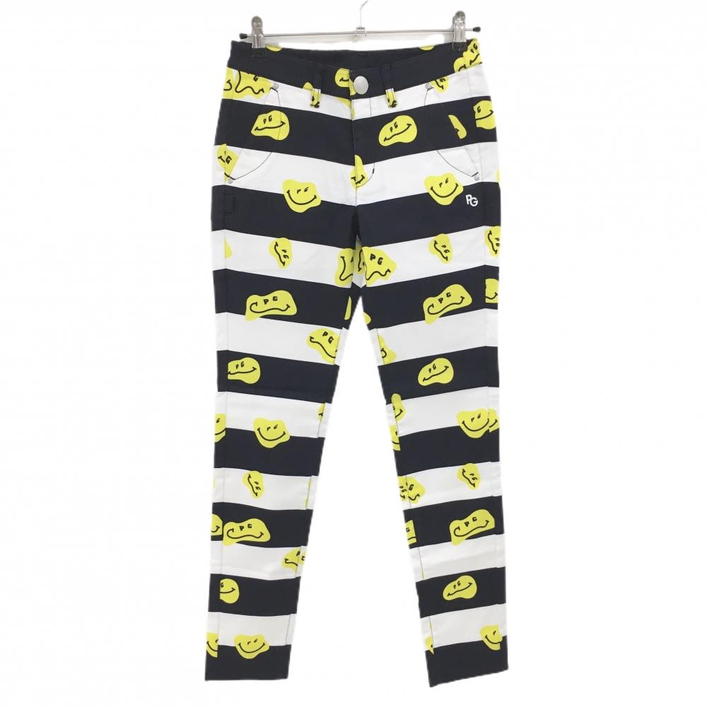 【新品】パーリーゲイツ パンツ 白×ネイビー×イエロー TOKE NIKO ボーダー レディース 1(M) ゴルフウェア PEARLY GATES