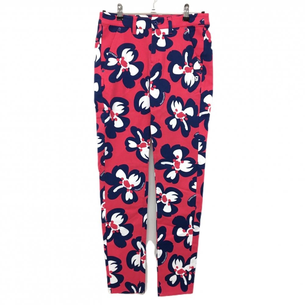 【新品】パーリーゲイツ パンツ レッドピンク×ネイビー 花柄 ロゴ刺しゅう レディース 1(M) ゴルフウェア PEARLY GATES