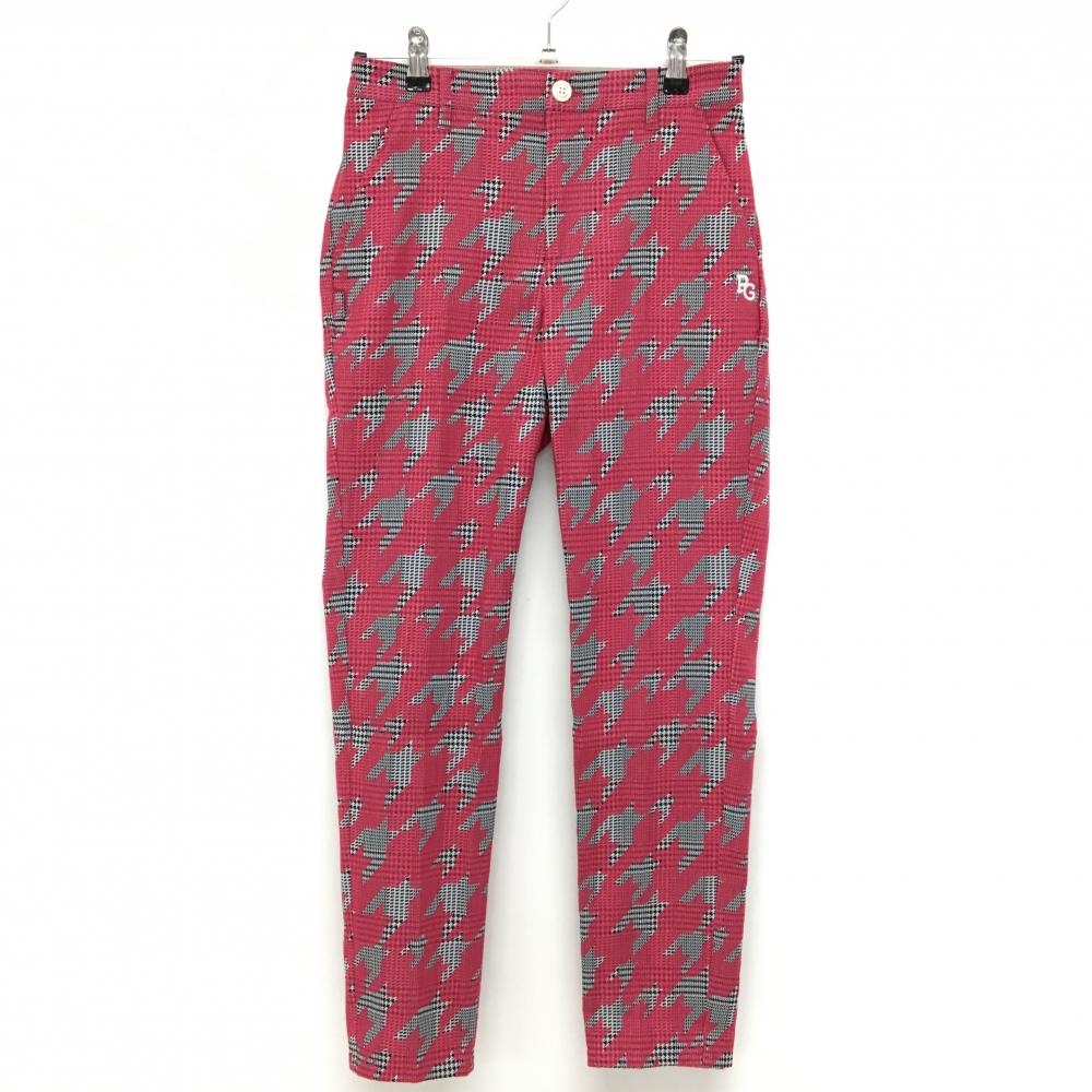 【新品】パーリーゲイツ パンツ ライトグレー×ピンク系 千鳥柄 ロゴ白 レディース 0(S) ゴルフウェア PEARLY GATES