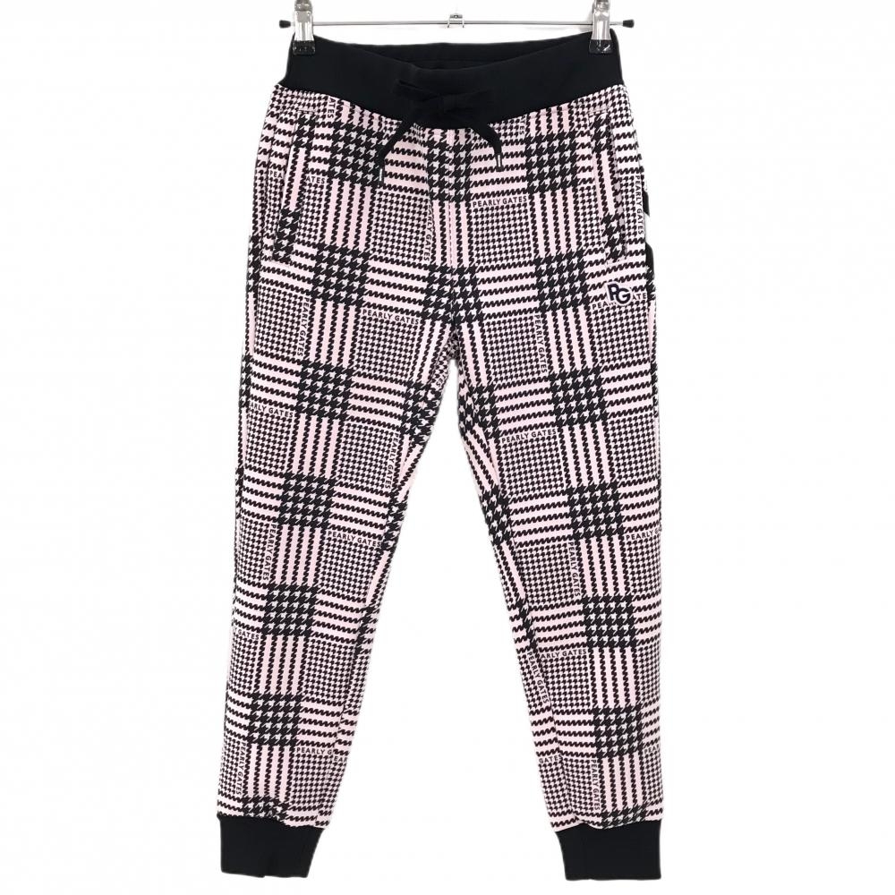 【新品】パーリーゲイツ ジョガーパンツ ライトピンク×黒 チェック ウエストゴム 調節紐 レディース 0(S) ゴルフウェア PEARLY GATES