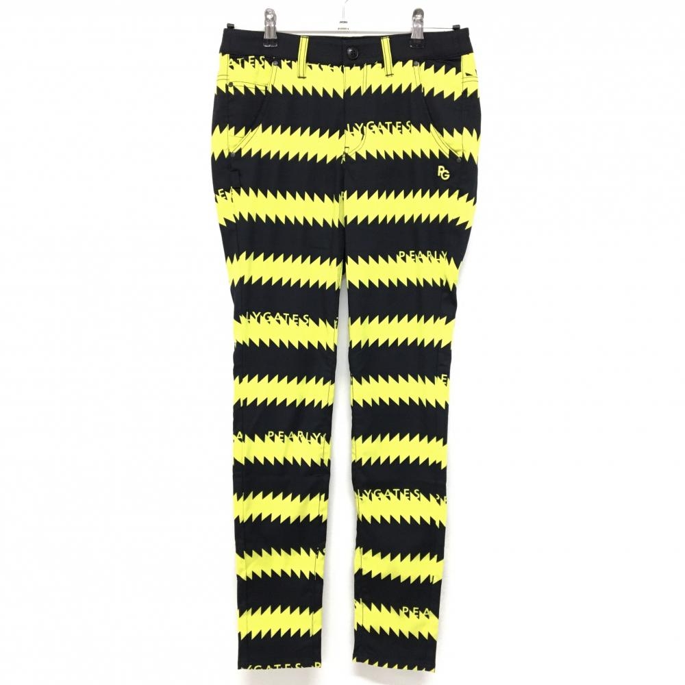 【新品】パーリーゲイツ パンツ 黒×イエロー ギザギザボーダー ストレッチ レディース 1(M) ゴルフウェア PEARLY GATES