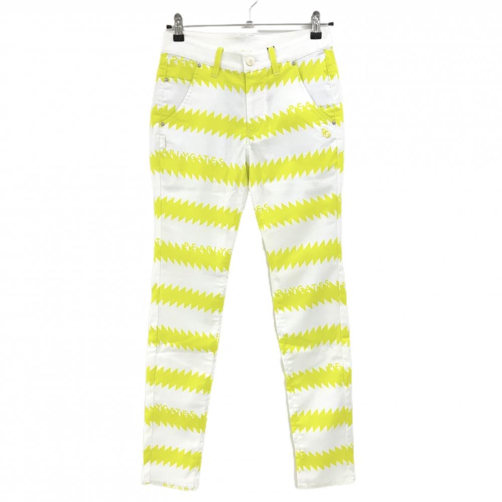 【新品】パーリーゲイツ パンツ 白×イエロー ギザギザボーダー ストレッチ レディース 0(S) ゴルフウェア PEARLY GATES