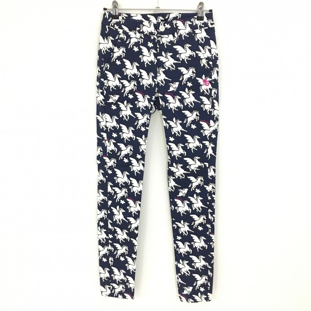 【新品】パーリーゲイツ パンツ ネイビー×白 ユニコーン柄 ストレッチ レディース 0(S) ゴルフウェア PEARLY GATES