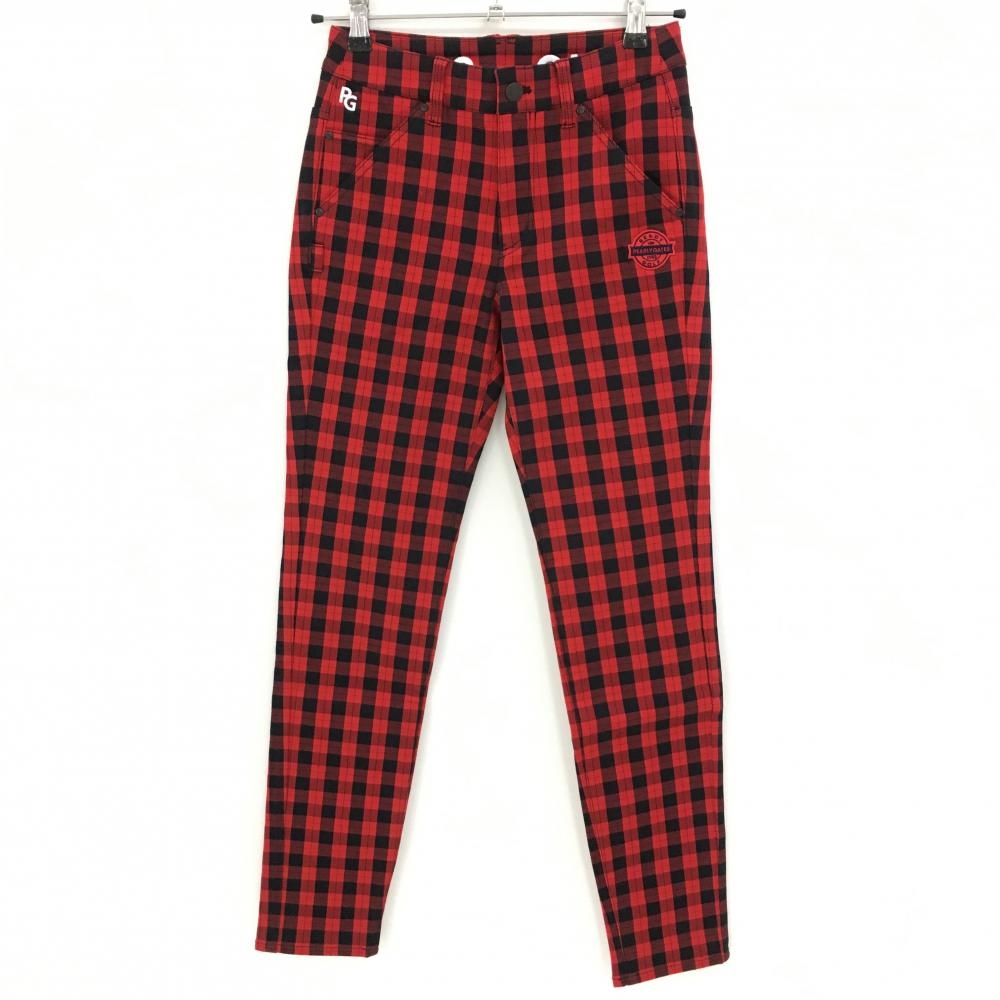 【新品】パーリーゲイツ パンツ レッド×黒 チェック ストレッチ  レディース 00(XS) ゴルフウェア PEARLY GATES