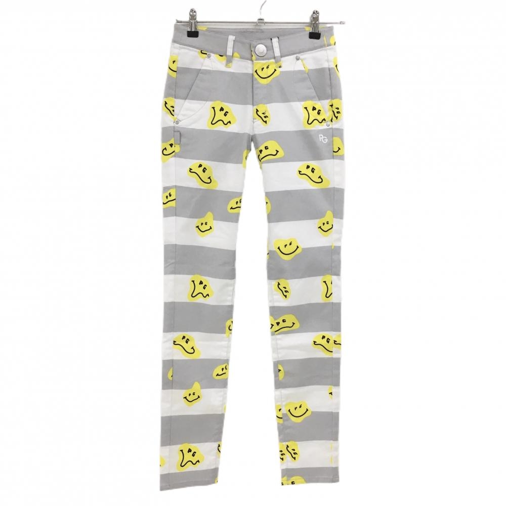 【新品】パーリーゲイツ パンツ 白×グレー×イエロー TOKE NIKO ボーダー レディース 00(XS) ゴルフウェア PEARLY GATES