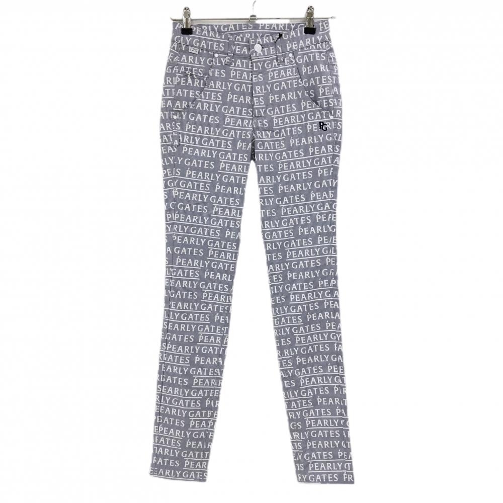 【新品】パーリーゲイツ パンツ ブルー系×白 ロゴ総柄 刺しゅうネイビー レディース 00(XS) ゴルフウェア PEARLY GATES